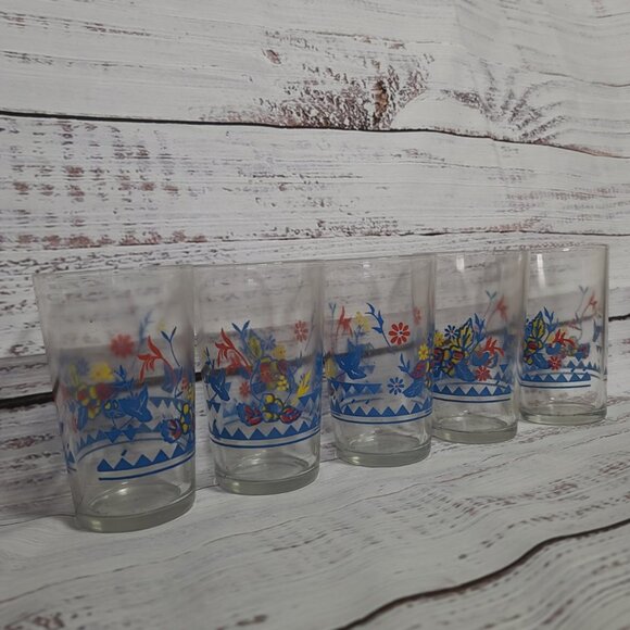 KRAFT Swanky Swig Drinking Glasses 1950s - 4 3/8" Tall - Flower - Colorful - Picture 3 of 6